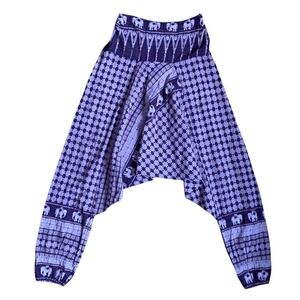 Harem Pants Purple Elephant Print Drop Crotch Boho Yoga Pants Small